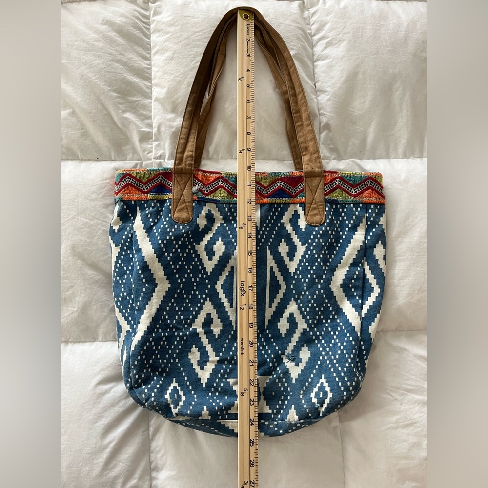 Boho Tribal Tote Bag Blue Canvas Aztec Beach Travel Shoulder Bag - Picture 7 of 8